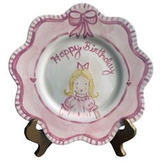 Birthday Plate Scalloped Portrait With Fringe and Ribbon Birthday Plates, Bow Birthday, Color Me Mine, Birthday Plate, Painted Plates, Future Family, Pink Party, Pink Parties, Mary Kate