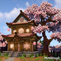 Temple Minecraft, Japanese Minecraft Builds, Minecraft Temple, Minecraft Fountain, Minecraft Japanese House, Modern Minecraft Houses, Blossom House, Minecraft House Plans, Minecraft Cottage