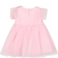 Color: Pink Pink tulle dress, with short sleeves. zip closure on the back. It is embellished with all-over white polka dots. 100% Polyester. Wash at 30°C. Fitted Short Sleeve Puff Sleeve Dress, Fitted Tulle Dress With Short Sleeves, Summer Short Sleeve Tulle Dresses, Summer Tulle Dress With Flutter Sleeves, Tulle Dress With Flutter Sleeves For Party, Pink Short Sleeve Dress For Summer Party, Pink Short Sleeve Summer Party Dress, Spring Polka Dot Tulle Dress, Swiss Dot Short Sleeve Party Dress