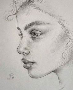 a pencil drawing of a woman's face