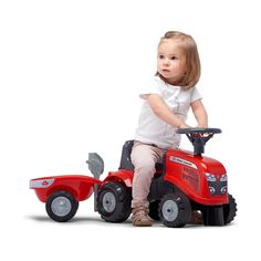 This Massey Ferguson Push Along with Trailer comes with 2 choices of decals! It is made with quality durable plastic by Falk. This pedal tractor is great for indoor or outdoor play and imagination. Recommended for ages 1-3 years. Maximum weight capacity: 66lbs (30kg). Tractor approximate dimensions: 21in x 12in x 14in. Trailer approximate dimensions: 15in x 12in x 7in. Pedal Tractor, Pink Tractor, Kids Globe, Baby Ads, Purple Crayon, Stocking Stuffers For Girls, Massey Ferguson Tractors, Kubota Tractors, Handmade Baby Gifts