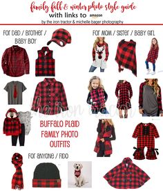 a collage of buffalo plaid outfits for babies and toddlers to make them smile