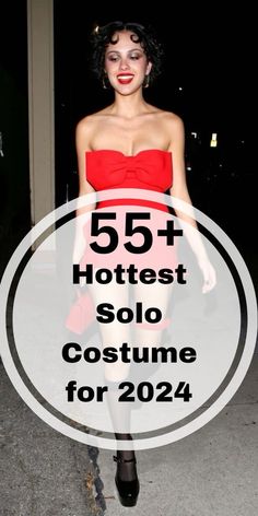 a woman in a red dress with the words 55 hotest solo costume for 2012