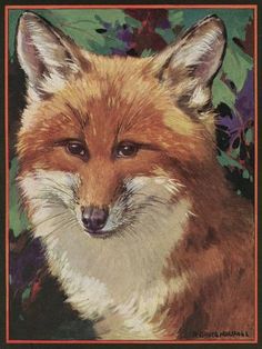 a close up of a painting of a fox