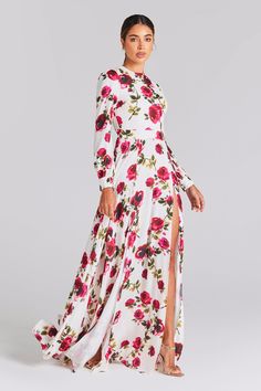 DESCRIPTION & FEATURES SOPHIA is a watercolour rose print floral maxi dress, crafted from a mixed fabrication of chiffon and crepe with two splits to the front of the skirt and a concealed zip closure. Due to the bespoke nature of this print, a signature to MERABI, the piece you receive is not guaranteed to resemble the exact print placement featured in the image above. - Watercolour rose print floral chiffon and crepe mixed fabrication - Chiffon skirt and sleeves - Crepe bodice - Round neckline Crepe Mix, Jessica White, Dresses Xxl, White Floral Dress, Chiffon Skirt, Floral Chiffon, Floral Maxi, Watercolor Rose, Rose Print