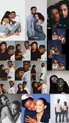 collage of black and white photos with people in the middle one has his arm around another woman's neck