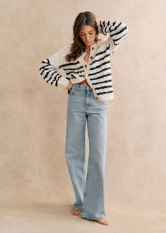 The Wide Leg Trousers - Light Blue - Organic cotton - organic textile - Sézane Sezane Lookbook, Lifestyle Dresses, Look Jean, Swimwear Dress, Pantalon Large, Light Blue Denim, Parisian Style, Wide Leg Trousers, Shirts & Tops