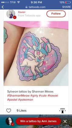 Colorful cute sylveon shiny Pokemon tattoo Pastel Tattoo, Nerd Tattoo, Sick Tattoo, Pokemon Tattoo, Kawaii Tattoo, Shiny Pokemon, Gaming Tattoo, Dainty Tattoos