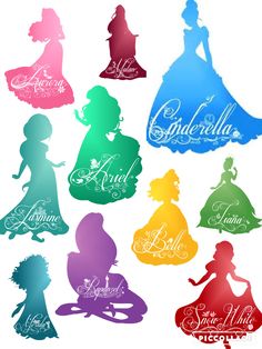 disney princess silhouettes with names and colors