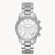 Nwt Michael Kors Women's Watch Mk6428 Sku: Mk6428 Case Size: 39mm Movement: Quartz Chronograph Platform: Ritz Strap Material: Stainless Steel Water Resistance: 5 Atm Case Color: Silver Case Material: Stainless Steel Dial Color: Silver Strap Fashion Color: Silver Strap Width: 18mm Closure: Bracelet Deployant Strap Inner Circumference: 190+/- 5mm Battery Type: Sr621sw Needs To Replace The Battery Because It's Sitting On The Box Bezel Bracelet, Skagen, Michael Kors Accessories, Women's Watch, Stainless Steel Band, Stainless Steel Watch, Chronograph Watch, Michael Kors Watch, Cool Watches