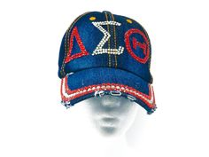 This bedazzled baseball cap is ready for action. The faux leather adjustable strap makes it comfortable and stylish. Rhinestone Baseball Cap One Size, Rhinestone Embellished One Size Baseball Cap, Casual Adjustable Baseball Cap With Rhinestones, Casual Snapback Baseball Cap With Rhinestones, Adjustable Rhinestone Baseball Cap With Curved Brim, Trendy Rhinestone Adjustable Baseball Cap, Sorority Bags Totes, Delta Art, Sorority Art