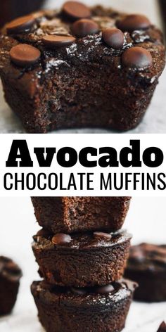 chocolate muffins stacked on top of each other with the words avocado above them