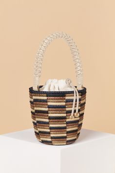 Cesta Collective Woven Handle Lunchpail / Midnight Sand Luxury Handwoven Basket-shaped Bag, Woven Handle Basket, Luxury Woven Double Handle Satchel, Luxury Handwoven Basket Shaped Bag, Luxury Handwoven Crochet Basket Bag, Luxury Handwoven Double Handle Bags, Luxury Handwoven Basket Bags, Rwanda Africa, Lunch Pail