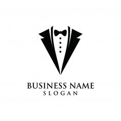 a black and white logo with a tuxedo wearing a bow tie on it