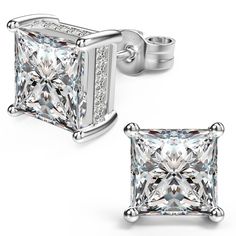 PRICES MAY VARY. 💎Stud Earrings Material💎 18k white gold plated princess cut 925 sterling silver fake diamond CZ stud earrings, nickel-free, and lead-free hypoallergenic earrings. The best choice for sensitive ears. 💎Stud Earrings Size💎 4mm (0.5ct), 5mm (1ct), 6mm (1.5ct), 7mm (2.0ct), 8mm (2.5ct), Post length: 11mm / 0.43inch. Sterling silver stud earrings will always be sparkly and never tarnish. perfect size as stud earrings for both women and men, perfect for those who have multiple pier Squar Diamond Earrings, Womens Earrings Studs Silver, Cz Earrings Studs, Clean Diamond Earrings At Home, Fake Diamond Earrings, Moisannite Earrings, Earrings Square, Fake Diamond, Princess Cut Gold