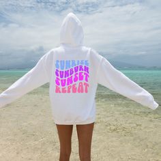 Sunrise Sunburn Sunset Repeat Hoodie, Summer Vibes Hoodie, Aesthetic Hoodie, Words on Back, Pinterest Tumblr Hoodie Summer Trendy Hooded Hoodie, Summer White Hoodie For Streetwear, White Hoodie For Summer Streetwear, Summer Graphic Print Relaxed Fit Hoodie, Trendy Summer Hoodie With Crew Neck, Trendy Summer Crew Neck Hoodie, White Summer Hoodie Sweatshirt, Summer Hooded Hoodie With Relaxed Fit, White Hoodie Sweatshirt For Summer