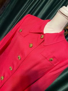 This beautiful hot pink suit will add some fabulous vintage detail to your life!  These buttons!! Size 12 - Please see Measurements below for accurate fit. Measurements: Jacket:          Shoulders - 17 in Sleeves - 23 in Waist - 38 in Length - 23 in Skirt: Waist - 32 in Length - 22 in         Hips - 38 in Hot Pink Suit, Womens Suits, 2 Piece Suit, Pink Suit, Blazer Suit, Suits For Women, Favorite Outfit, Hot Pink, Art Collection