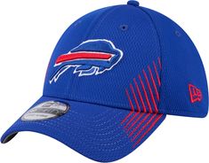 Fit Curved brim, stretch-fit cap Six-panel construction with ventilation eyelets and button top Moisture-absorbing sweatband Style and Team Spirit Raised, embroidered team graphics Additional Details Officially licensed product Nfl Buffalo Bills, Button Top, Fitted Caps, Buffalo Bills, Athletic Outfits, Curves Workout, Outdoor Accessories, Team Spirit, Fitted Hats