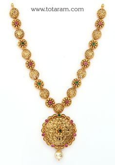 22 Karat Gold Necklace with Beads & Japanese Culture Pearl  (Temple Jewellery) - 235-GN4277 - in 22.250 Grams for USD $1733.24. 
Made in India by Totaram Jewelers Online this product is in Gold - 22 Karat BIS Hallmark 916 KDM Gold  & is an excellent gift for Adult - Women. Ships fully insured with secured guaranteed delivery for free with your order over $250 from New Jersey USA & comes with 30 days exchange policy. Yellow Gold Round Kundan Necklace In Temple Style, Yellow Gold Round Kundan Necklace Temple Jewelry, Yellow Gold Round Kundan Temple Necklace, Yellow Gold Temple Necklace For Festive Season, Festive Yellow Gold Temple Necklace, 22k Gold Round Kundan Temple Jewelry Necklace, 22k Gold Round Temple Necklace For Festive Occasions, 22k Gold Round Temple Necklace For Puja, 22k Gold Necklace For Puja