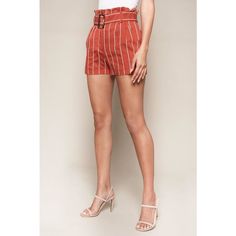 We are so excited for Summer weather, and with our new Striped Paperbag Shorts, you will be too! Rust with ivory stripes create a comfy, cute vibe across these lightweight and fully lined woven shorts with a high, paper bag waist. Featuring two side pockets, belt loops and a sash belt with front buckle. Their relaxed fit makes them perfect for staying cool without sacrificing style. Self: 65% Rayon, 20% NylonLining: 97% Polyester, 3% Spandex Size+Fit:(Measurements are approximate and taken with Cute Vibe, Excited For Summer, Paperbag Shorts, Summer Weather, Sash Belts, Sash Belt, Model Pictures, So Excited, Boho Shorts