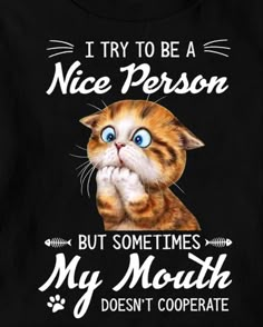 a cat that is saying i try to be a nice person but sometimes my mouth doesn't corporate