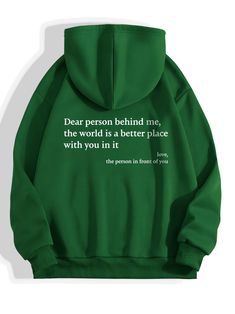 Be the Reason Someone Smiles Today! When wearing this sweatshirt, you're showing others they matter, just like you. Be the good you want to see in the world. 💬 A Unique Conversation Starter✨ Comfortable & Stylish😍 Feel & Look Amazing💗 Spread Positivity! Connect with Others in Style The "Dear Person Behind Me" sweatshirt is more than just a fashion statement – it's a way to connect with others in a meaningful way. Whether you're out running errands or meeting friends for coffee, this sweatshirt is sure to spark conversations and inspire kindness. Comfortable & Durable Made from high-quality materials, the "Dear Person Behind Me" sweatshirt is designed to be both comfortable & durable. Whether you're lounging at home or out and about, this sweatshirt will keep you cozy and looking stylish Dear Person Behind Me, Oversized Aesthetic, Trendy Hoodies, Hoodie Cozy, Green Hoodie, Positive Messages, Drawstring Hoodie, Fabric Names, Types Of Collars