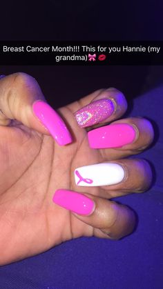 Pink Breast Awareness Nails, Awareness Nails Ribbons, Nail Designs Easy Diy, Long Nail Designs