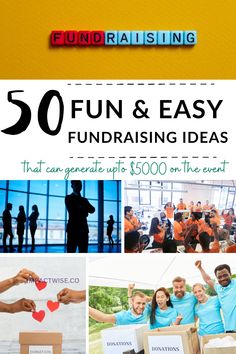 an advertisement for fun and easy fundraisers with images of people holding up hearts in front of