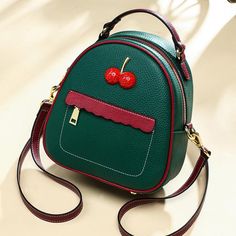 Free U.S. shipping. Style: Commuting , color:Green, suite for season：Spring, Summer, Autumn, Winter ，Anniversary, Going out, Hanging out, Material Genuine Leather, Green Cherry Convertible Mini Backpack Handbags Leather Backpacks School, Green Handbags, Backpack Handbags, Green Cherries, Green Handbag, Student Bag, Travel Shopping, Backpack Travel, Small Tote Bag