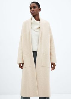 Oversized knitted coat with pockets - Women | Mango USA Mango Coats, Open Front Sweater, Chic Sweaters, Knitted Coat, Woolen Coat, Coat Design, Summer Style Casual, Women's Coats & Jackets, Sweater Coats