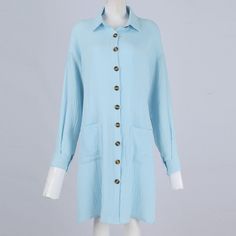 Women's Casual Long Sleeve Cotton Dress Button Down Loose Solid Color Dress with Pockets Casual Button-up Midi Dress, Button-up Solid Color Shirt Dress For Beach, Button-up Shirt Dress In Solid Color For Beach, Solid Color Button-up Shirt Dress For Beach, Button-up Shirt Dress For Beach In Solid Color, Knee-length Shirt Dress With Buttons For Beach, Single-breasted Long Sleeve Summer Dress, Single Breasted Long Sleeve Summer Dress, Summer Long Sleeve Midi Dress With Buttons