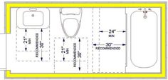 the floor plan for a bathroom with two sinks and a bathtub is shown in yellow