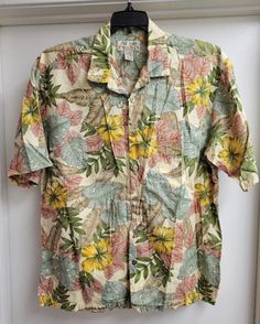 Check out Kona Kai Trading Co. Hawaiian Button Up Shirt Men's Size Large Tiki Aloha, the latest item I added on eBay! #eBay #eBaySeller Hawaiian Floral Print Cotton Camp Shirt, Hawaiian Short Sleeve Floral Cotton Shirt, Hawaiian Cotton Camp Shirt With Tropical Print, Cotton Hawaiian Camp Shirt With Tropical Print, Patterned Hawaiian Shirt With Camp Collar, Patterned Camp Collar Hawaiian Shirt, Hawaiian Cotton Floral Print Shirt, Cotton Hawaiian Shirt With Floral Print, Vintage Short Sleeve Shirt With Hibiscus Print