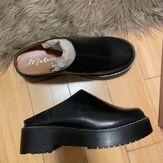 Runs 1/2 Size Small (So They Are Really 9 1/2) New And Unworn Black Platform Mules Mule Shoes, Platform Mules, Lisa Says Gah, Black Platform, Leather Mules, Mule Clogs, Mules Shoes, Mule, Clogs