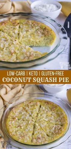 low carb, keto gluten - free coconut squash pie is ready to be eaten