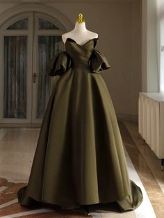 Green Satin Prom Dress, Off Shoulder Evening Dress, Green Evening Dress, Floor Length Prom Dresses, Satin Evening Dresses, فستان سهرة, Green Prom Dress, Satin Prom Dress, Women's Evening Dresses