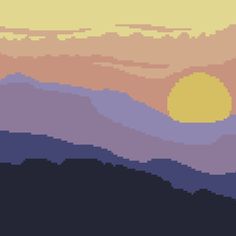 the sun is setting over some mountains