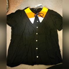 Reposhing This Item I Purchased From @Wrigh049. Loved It, But Ready To Rotate For Something New. Questions? Leave A Comment Below! Candy Corn Shirt, Corn Shirt, Cropped Button Up Shirt, Polo Shirt Girl, Universal Shirts, Tie Dye Girl, Her Universe, Black Widow Marvel, Collared Sweatshirt