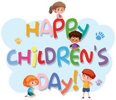 happy children's day card with kids and handprints on the background illustration