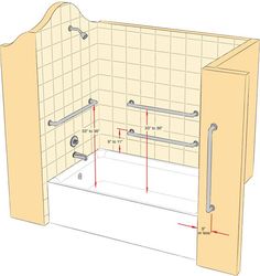 the measurements for a bathtub and shower surround are shown in this diagram, with an additional wall divider