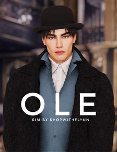 a man wearing a hat and coat with the word olee on it's side