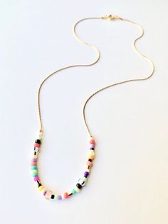 Gold Beaded Choker With Colorful Beads, Playful Multicolor Tiny Beads Necklace, Multicolor Multi-strand Beaded Necklaces With Tiny Beads, Vibrant Beaded Adjustable Necklace, Playful Multicolor Beaded Necklace, Colorful Beaded Necklace, Minimalist Necklace Gold, Gold Bead Necklace, Necklace Chunky