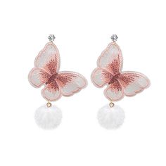 Material: Cloth Fashion Element: Butterfly Style: Korean Korean Style Rose Gold Earrings For Spring Party, Chic Pink Earrings For Summer, Chic Pink Earrings For Spring, Chic Pink Summer Earrings, Elegant Pink Earrings For Summer, Translucent Fabric, Butterfly Style, Fabric Earrings, Style Korean