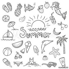 the word summer surrounded by hand drawn doodles