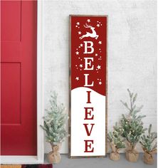 WallCutz  Believe Porch Stencil with Reindeer Stencil Painted Christmas Signs, Christmas Porch Signs, Porch Boards, Holiday Boards, Porch Leaners, Cricut Signs, Stencil Paint, Painted Wooden Signs