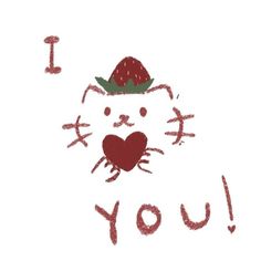 a drawing of a cat with a hat on it's head and the words i love you written in red