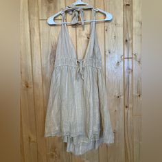 Uo Linen Sunshine Halter Mini Dress - Size L - New With Tags Super Cute Dress, I Bought It For A Trip But Never Wore It. Linen Fabric And Color, Fringed Hem On Bottom