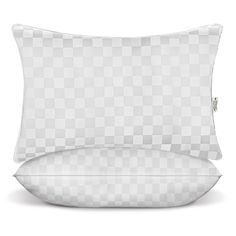 a white pillow with a checkered pattern on the front and back side, both in two different sizes