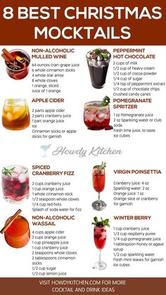 A vibrant guide to 8 festive Christmas mocktails, featuring delicious drinks like Non-Alcoholic Wassail and Virgin Poinsettia, perfect for family-friendly holiday parties. Christmas Mimosa Mocktail, Healthy Christmas Mocktail, Fun Christmas Mocktails, Fun Kids Christmas Drinks, Christmas Mocktails Non Alcoholic Recipes, Holiday Drinks Mocktail, Classic Mocktail Recipe, Mocktail With Cranberry Juice, Christmas Party Mocktails