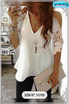 Vintage Lace Half Sleeve Plain V Neck Casual Top Cold Shoulder Tops, Cold Shoulder Lace, Tunic Tops Casual, Casual White Dress, Mini Robes, Shoulder Tops, And Dresses, Fashion Colours, Plus Size Casual